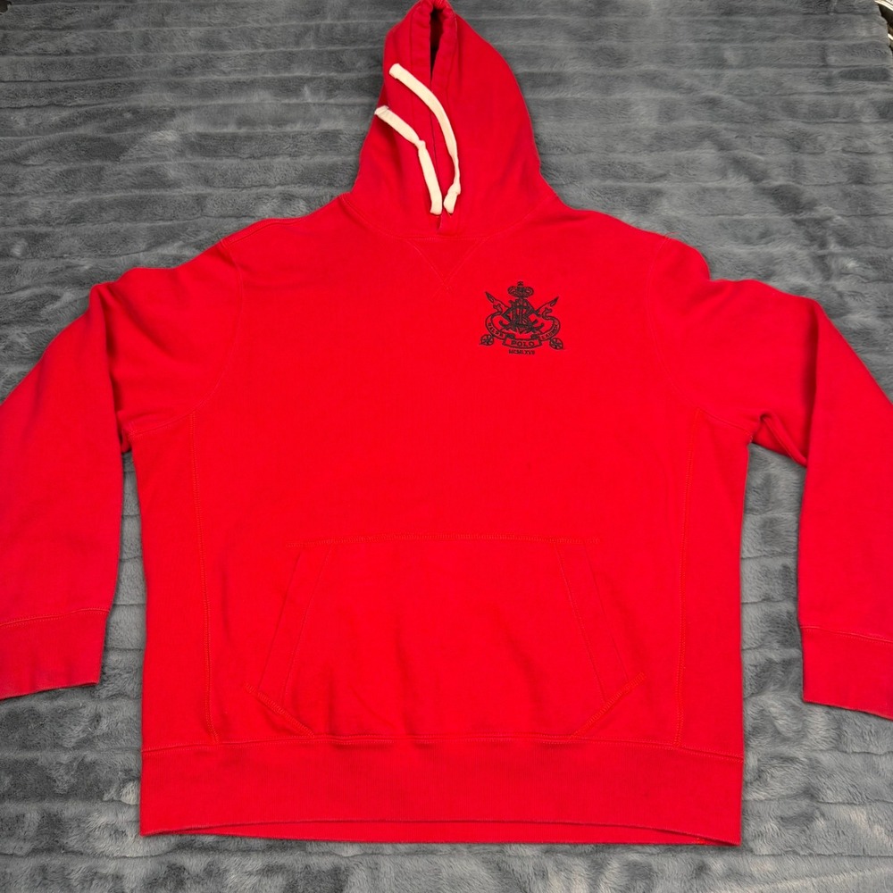 Polo Ralph Lauren Mens Red Embroidered Crest Logo Pullover Hoodie XL 13840